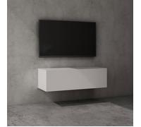 doporro Meuble TV Bas 100 cm Armoire TV Blanc Mat Table de Télévision Salon avec 2 Portes Meuble TV Suspendu MBTV02
