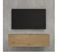 doporro Meuble TV Bas 100cm Armoire TV Gris Noir Mat + Marron Clair Table de Télévision Salon avec Porte Meuble TV Suspendu MBTV02