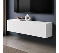 doporro Meuble TV Bas 100 cm Armoire TV Blanc Mat Table de Télévision Salon avec 2 Portes Meuble TV Suspendu MBTV02