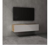 doporro Meuble TV Bas 120 cm Armoire TV Marron Clair + Blanc Mat Table de Télévision Salon avec 2 Portes Meuble TV Suspendu MBTV02