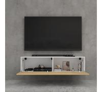doporro Meuble TV Bas 120x40,2x30cm Armoire TV avec 1 Porte | Table de Télévision Salon, Meuble TV Suspendu, Blanc Mat + Marron Clair, Panneaux en Bois, Fernsehschrank02