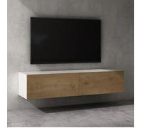 doporro Meuble TV Bas 140x40,2x30cm Armoire TV avec Portes | Table de Télévision Salon, Meuble TV Suspendu, Blanc Mat + Marron Clair, Panneaux en Bois, Fernsehschrank02