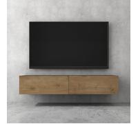 doporro Meuble TV Bas 160cm Armoire TV Gris Noir Mat + Marron Clair Table de Télévision Salon avec Portes Meuble TV Suspendu MBTV02