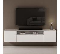 doporro Meuble TV Bas 180x34,4x39cm Armoire TV avec 3 Portes | Table de Télévision Salon, Meuble TV Suspendu, Blanc Mat, Panneaux en Bois, Fernsehschrank03