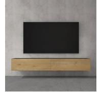 doporro Meuble TV Bas 200cm Armoire TV Gris Noir Mat + Marron Clair Table de Télévision Salon avec Portes Meuble TV Suspendu MBTV02