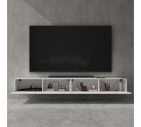 doporro Meuble TV Bas 240x40,2x30cm Armoire TV avec Portes | Table de Télévision Salon, Meuble TV Suspendu, Blanc Mat, Panneaux en Bois, Fernsehschrank02