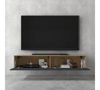 doporro Meuble TV Bas 240x40,2x30cm Armoire TV avec Portes | Table de Télévision Salon, Meuble TV Suspendu, Marron Clair + Gris Noir Mat, Panneaux en Bois, Fernsehschrank02