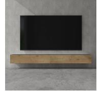 doporro Meuble TV Bas 280cm Armoire TV Gris Noir Mat + Marron Clair Table de Télévision Salon avec Portes Meuble TV Suspendu MBTV02