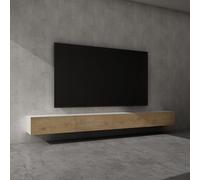 doporro Meuble TV Bas 320x40,2x30cm Armoire TV Blanc Mat + Marron Clair Table de Télévision Salon avec Portes Meuble TV Suspendu MBTV02