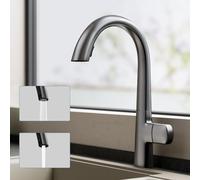 doporro Mitigeur Robinet de Cuisine à Bec Extractible Rotatif 360° Évier en Laiton Gris Monocommande Eau Chaude ou Froid 41,8 cm MS-8095
