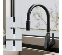 doporro Mitigeur Robinet de Cuisine à Bec Extractible Rotatif 360° Intelligent à Affichage Numérique Évier en Laiton Noir Mat Monocommande Eau Chaude ou Froid 43 cm MS-8085