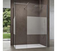 doporro Pare Douche Cabine de Douche 90x80 cm Paroi de Douche avec 2 éléments Fixes en Verre de Sécurité 8mm ESG Transparent et Bande Opaque Revêtement NANO Bremen01MS-T