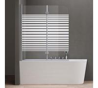 doporro Paroi de Baignoire 120x140cm Pare Baignoire 2 Volets Montage Réversible Verre Trempé Transparent avec Bandes Opaques 6mm Cortona1408
