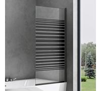 doporro Paroi de Baignoire 80x140 cm Pare Baignoire 1 Volet Verre Trempé Transparent avec Bandes Opaques Profilés Noir Montage Réversible Cortona201MS