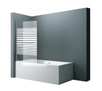 doporro Paroi de Baignoire 95 x 140 cm Pare Baignoire 1 Volet Montage Réversible Verre Trempé 6mm Transparent avec Bandes Opaques Cortona1122