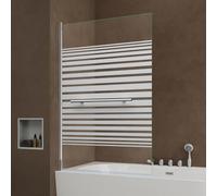 doporro Paroi de Baignoire 95 x 140 cm Pare Baignoire 1 Volet Montage Réversible Verre Trempé 6mm Transparent avec Bandes Opaques Cortona1122