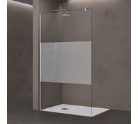 doporro Paroi de douche à l'italienne 100cm avec bande opaque pare-douche Bremen1MS 100x200 verre de sécurité stabilisateur rond
