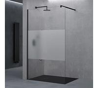 doporro Paroi de Douche à L'italienne Transparent avec Bande Opaque 140cm Pare-Douche Verre de Sécurité 8mm Bremen01MS 140x200cm Profilé Noir Stabilisateur Rond