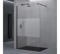 doporro Paroi de Douche à L'italienne Transparent avec Bande Opaque 70cm Pare-Douche Verre de Sécurité 10mm Bremen02MS 70x200cm Profilé Noir Stabilisateur Rectangulaire