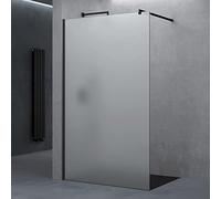 doporro Paroi de Douche à L'italienne Opaque 120cm Pare-Douche Verre de Sécurité 8mm Bremen01VS 120x200cm Profilé Noir Stabilisateur Rond