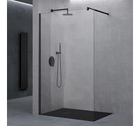 doporro Paroi de Douche à L'italienne Transparent 110cm Pare-Douche Verre de Sécurité 8mm Bremen1K 110x200cm Profilé Noir Stabilisateur en Acier Inoxydable