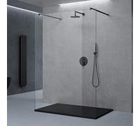 doporro Paroi de Douche à L'italienne Transparent 120 cm Pare-douche Verre de Sécurité 8mm Paroi 118x200cm avec 2 Stabilisateurs Rectangulaires Noir Bremen01K