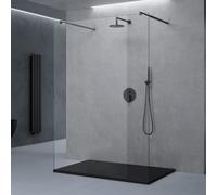 doporro Paroi de Douche à L'italienne Transparent 130 cm Pare-douche Verre de Sécurité 10mm Paroi 128x200cm avec 2 Stabilisateurs Rectangulaires Noir Bremen02K