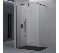 doporro Paroi de Douche à L'italienne Transparent 130cm Pare-Douche Verre de Sécurité 10mm Bremen2K 130x200cm Profilé Noir avec Stabilisateur en Acier Inoxydable