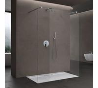 doporro Paroi de Douche à L'italienne Transparent 140 cm Pare-douche Verre de Sécurité 8mm Paroi 138x200cm avec 2 Stabilisateurs Rectangulaires Bremen01K
