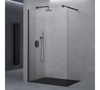 doporro Paroi de Douche à L'italienne Transparent 140cm Pare-Douche Verre de Sécurité 8mm Bremen1K 140x200cm Profilé Noir Stabilisateur en Acier Inoxydable
