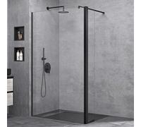 doporro Paroi de Douche à L'italienne Transparent Pare-Douche Verre de Sécurité 10mm Bremen2K 140x200cm + Partie Latérale 30cm Profilé Noir Stabilisateur Rectangulaire