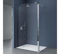 doporro Paroi de Douche à L'italienne Transparent Pare-Douche Verre de Sécurité 8mm Bremen1K-Plus 140x200cm + Partie Latérale 30cm Stabilisateur Rond