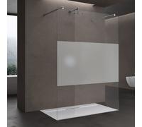 doporro Paroi de Douche à L'italienne Transparent avec Bande Opaque 110 cm Pare-douche Verre de Sécurité 8mm Paroi 108x200cm avec 2 Stabilisateurs Rectangulaires Bremen01MS