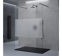 doporro Paroi de Douche à L'italienne Transparent avec Bande Opaque 120 cm Pare-douche Verre de Sécurité 8mm Paroi 118x200cm avec 2 Stabilisateurs Rectangulaires Noir Bremen01MS