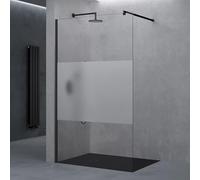 doporro Paroi de Douche à L'italienne Transparent avec Bande Opaque 140cm Pare-Douche Verre de Sécurité 10mm Bremen02MS 140x200cm Profilé Noir Stabilisateur Rond