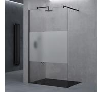 doporro Paroi de Douche à L'italienne Transparent avec Bande Opaque 90cm Pare-Douche Verre de Sécurité 10mm Bremen02MS 90x200cm Profilé Noir Stabilisateur Rond