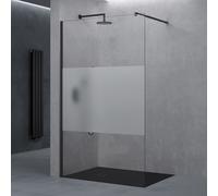 doporro Paroi de Douche à L'italienne Transparent avec Bande Opaque 90cm Pare-Douche Verre de Sécurité 10mm Bremen02MS 90x200cm Profilé Noir Stabilisateur Rectangulaire
