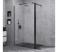 doporro Paroi de Douche à L'italienne Transparent Pare-Douche Verre de Sécurité 10mm Bremen2K 130x200cm + Partie Latérale 30cm Profilé Noir Stabilisateur Rond