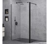 doporro Paroi de Douche à L'italienne Transparent Pare-Douche Verre de Sécurité 10mm Bremen2K 90x200cm + Partie Latérale 30cm Profilé Noir Stabilisateur Rectangulaire