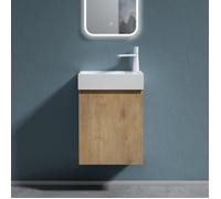 doporro Petit Meuble de Salle de Bain Suspendu 46cm Aspect de Chêne Ensemble de 2 Pièces Meuble avec Lavabo Solid Surface Pisa02