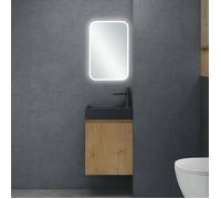 doporro Petit Meuble de Salle de Bain Suspendu 46cm Aspect de Chêne Ensemble de 3 Pièces Meuble avec Lavabo et LED Miroir Pisa02