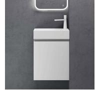 doporro Petit Meuble de Salle de Bain Suspendu 46cm Blanc Mat Ensemble de 2 Pièces Meuble avec Lavabo Design Pisa02