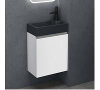doporro Petit Meuble de Salle de Bain Suspendu 46cm Blanc Mat Ensemble de 2 Pièces Meuble avec Lavabo Solid Surface Design Pisa02