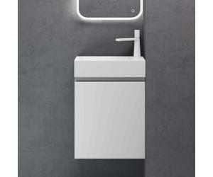 doporro Petit Meuble de Salle de Bain Suspendu 46cm Blanc Mat Ensemble de 2 Pièces Meuble avec Lavabo Solid Surface Design Pisa02