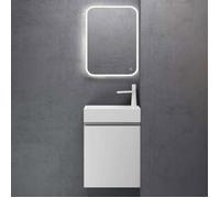 doporro Petit Meuble de Salle de Bain Suspendu 46cm Blanc Mat Ensemble de 3 Pièces Meuble avec Lavabo et LED Miroir Pisa02