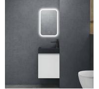 doporro Petit Meuble de Salle de Bain Suspendu 46cm Blanc Mat Ensemble de 3 Pièces Meuble avec Lavabo et LED Miroir Design Pisa02