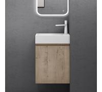 doporro Petit Meuble de Salle de Bain Suspendu 46cm Chêne Clair Ensemble de 2 Pièces Meuble avec Lavabo Solid Surface Design Pisa02
