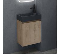 doporro Petit Meuble de Salle de Bain Suspendu 46cm Chêne Clair Ensemble de 2 Pièces Meuble avec Lavabo Solid Surface Design Pisa02