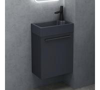 doporro Petit Meuble de Salle de Bain Suspendu 46cm Ensemble de 2 Pièces | Anthracite Mat, Lavabo Gris Noir Mat, avec Lavabo en Solid Surface, Design Pisa