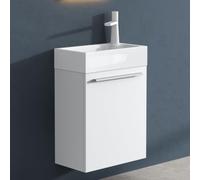 doporro Petit Meuble de Salle de Bain Suspendu 46cm Ensemble de 2 Pièces | Blanc Mat, avec Lavabo en Solid Surface, Design Pisa